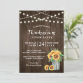 感謝祭のディナーのための素朴なひまわりのストリングライト, 素朴なひまわりのランタンとストリングライ 招待状 (スタンド正面)