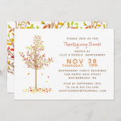 感謝祭のディナーの水彩画オータムツリーの葉 招待状 (正面/裏面)