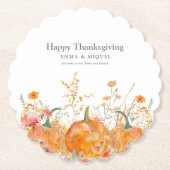 感謝祭のディナーカボチャの野花モダン ペーパーコースター (正面)