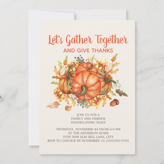 感謝祭のディナーカボチャ与えが集ま感謝している 招待状 (正面)