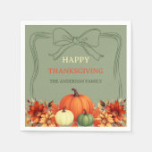 感謝祭のディナーカボチャ弓の柔らかな苔の緑 スタンダードカクテルナプキン (正面)