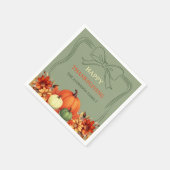 感謝祭のディナーカボチャ弓の柔らかな苔の緑 スタンダードカクテルナプキン (角)