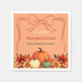 感謝祭のディナーカボチャ弓アトミックtangerine スタンダードカクテルナプキン (正面)