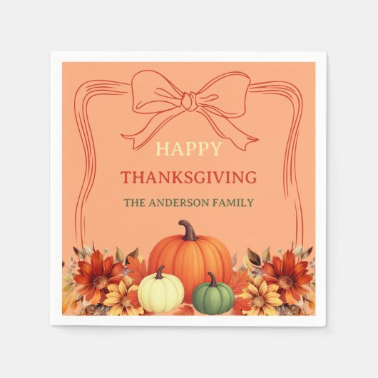 感謝祭のディナーカボチャ弓アトミックtangerine スタンダードカクテルナプキン (正面)