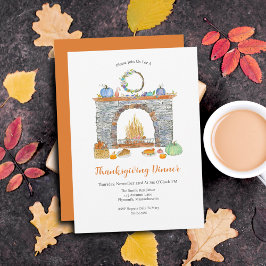 感謝祭のディナーパイ、暖炉、カボチャ 招待状