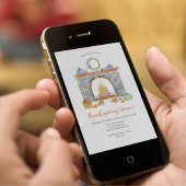 感謝祭のディナーパイ、暖炉、カボチャ 招待状