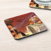 感謝祭のディナーブラックキャット暖炉トルコ コースター (左側)