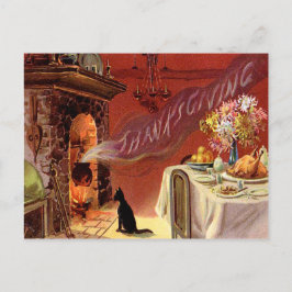 感謝祭のディナーブラックキャット暖炉トルコ シーズンポストカード