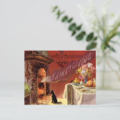 感謝祭のディナーブラックキャット暖炉トルコ シーズンポストカード (スタンド正面)