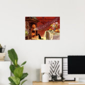 感謝祭のディナーブラックキャット暖炉トルコ ポスター (ホームオフィス)