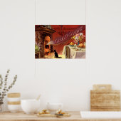 感謝祭のディナーブラックキャット暖炉トルコ ポスター (キッチン)