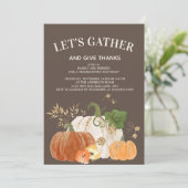 感謝祭のディナー　オレンジ　ホワイト　パンプキン　ブラウン 招待状 (スタンド正面)