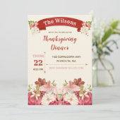 感謝祭のディナー　クランベリー　アイボリー　ゴールド 招待状 (スタンド正面)