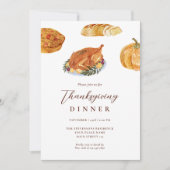感謝祭のディナー　ターキーとパイの水彩　ラスティック 招待状 (正面)