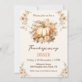 感謝祭のディナー　パンプキン　パステルオレンジ　フラワープリント 招待状 (正面)