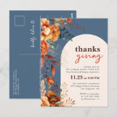 感謝祭のディナー　フラワーホワイトアーチの招待状 ポストカード (正面/裏面)