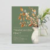 感謝祭のディナー 秋のオリーブグリーン フレンズギビング 招待状 (スタンド正面)