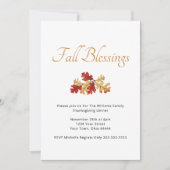 感謝祭のディナー 秋の素朴なゴールド 赤い葉 招待状 (正面)