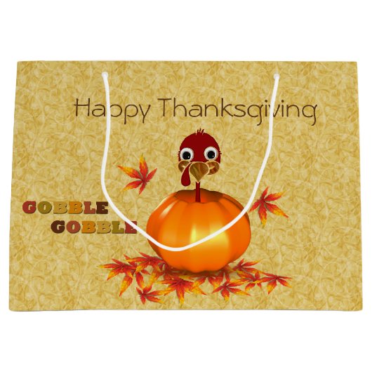 感謝祭のトルコのおもしろいなカボチャ大きいギフトバッグ ラージペーパーバッグ (正面)