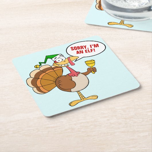 感謝祭のトルコのクリスマスの変装の漫画 スクエアペーパーコースター (アングル)