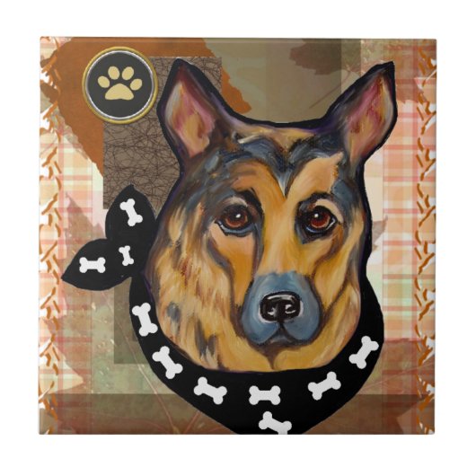 感謝祭のドイツ牧羊犬 タイル (正面)
