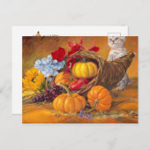 感謝祭のハッピーな猫とカボチャ ポストカード (正面/裏面)