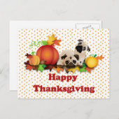 感謝祭のパグとカボチャ シーズンポストカード (正面/裏面)