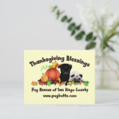 感謝祭のパグのティーおよびギフト- 4つのスタイル シーズンポストカード (スタンド正面)