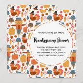 感謝祭のパターン（ターキー＆かかし付き） 招待状 (正面/裏面)