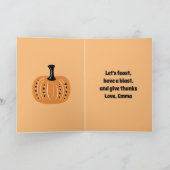 感謝祭のパンプキンと遊び心のある秋の花 招待状 (内部)