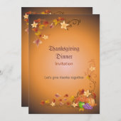 感謝祭のパンプキン フルーツ 葉 クラシック 招待状 (正面/裏面)