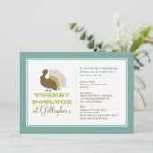 感謝祭のパーティーにおしゃれな青緑色のターキー料理 招待状 (スタンド正面)