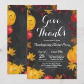 感謝祭のパーティー 秋のチョークボード 招待状 (正面/裏面)