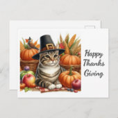 感謝祭のピルグリムキャットカボチャ ポストカード (正面/裏面)
