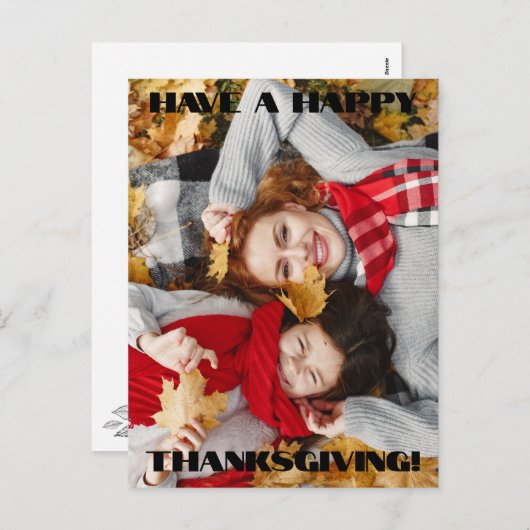 感謝祭のフォトホリデー葉書を持っている シーズンポストカード (正面/裏面)