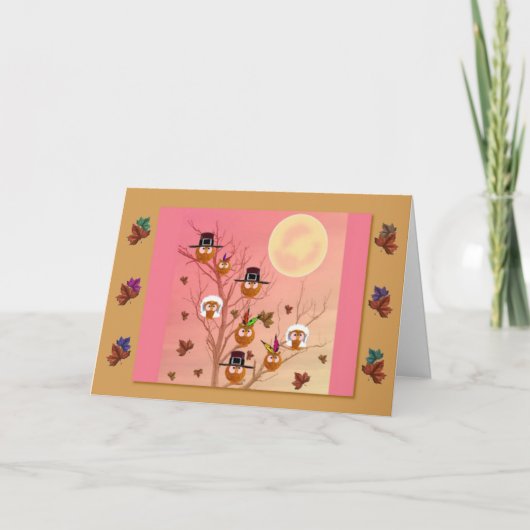 感謝祭のフクロウのテンプレートカード シーズンカード (正面)