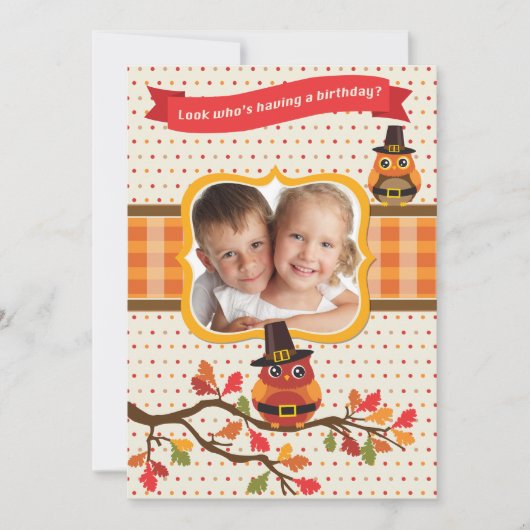 感謝祭のフクロウの写真の誕生日の招待状 招待状 (正面)