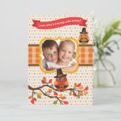 感謝祭のフクロウの写真の誕生日の招待状 招待状 (スタンド正面)