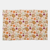 感謝祭のフードターキーピンク キッチンタオル (横)