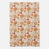 感謝祭のフードターキーピンク キッチンタオル (縦)