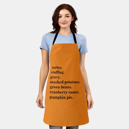 感謝祭のフードディナーリストパーソナライズされた エプロン (着用した状態)