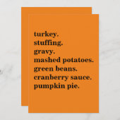 感謝祭のフードディナーリストパーソナライズされた シーズンカード (正面/裏面)