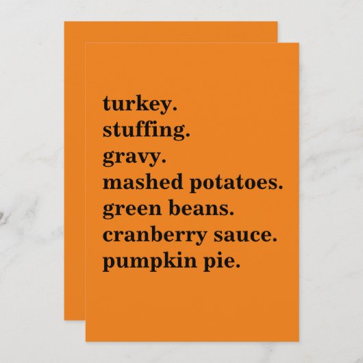 感謝祭のフードディナーリストパーソナライズされた シーズンカード (正面/裏面)