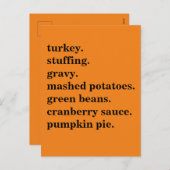 感謝祭のフードディナーリストパーソナライズされた シーズンポストカード (正面/裏面)