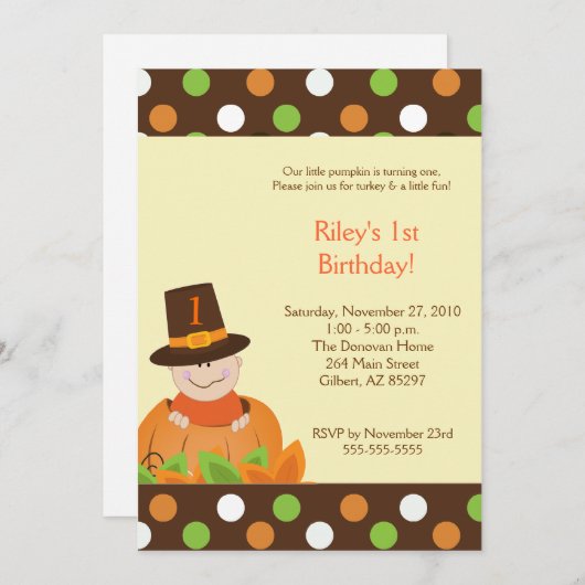 感謝祭のベビーのカボチャ5x7誕生日の招待状 招待状 (正面/裏面)