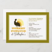 感謝祭のポトラックオレンジグリーンターキーディナー 招待状 (正面/裏面)