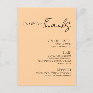 感謝祭のメニュー インビテーションポストカード