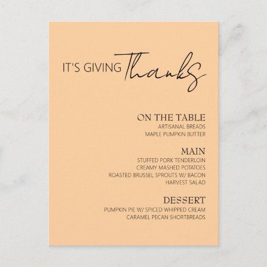感謝祭のメニュー インビテーションポストカード (正面)