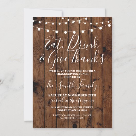 感謝祭のランチウッド ラスティック ライト 招待状 (正面)