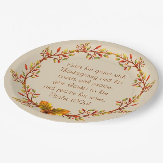 感謝祭のリースの聖書の詩はめっきします9つを ペーパープレート (アングル)